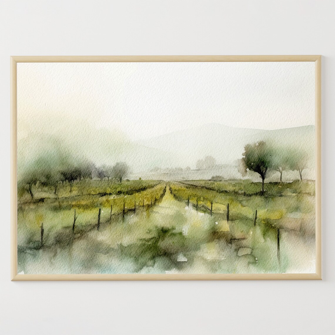 Vineyard Watercolor Art Print, Napa Valley Landscape