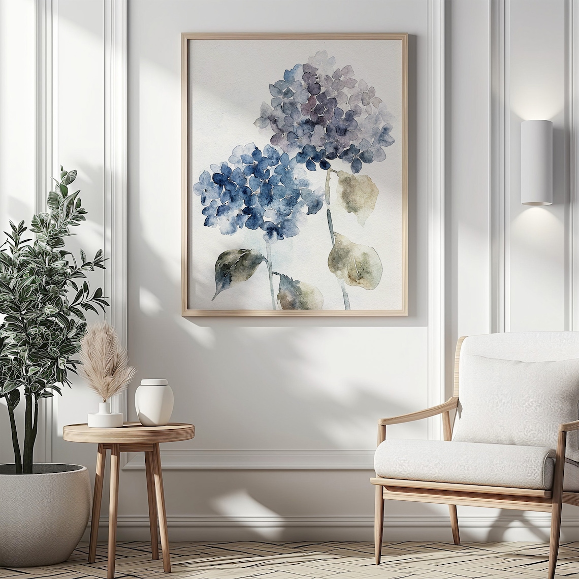 Blue Hydrangea Watercolor Art Print, Neutral Floral - Image 4