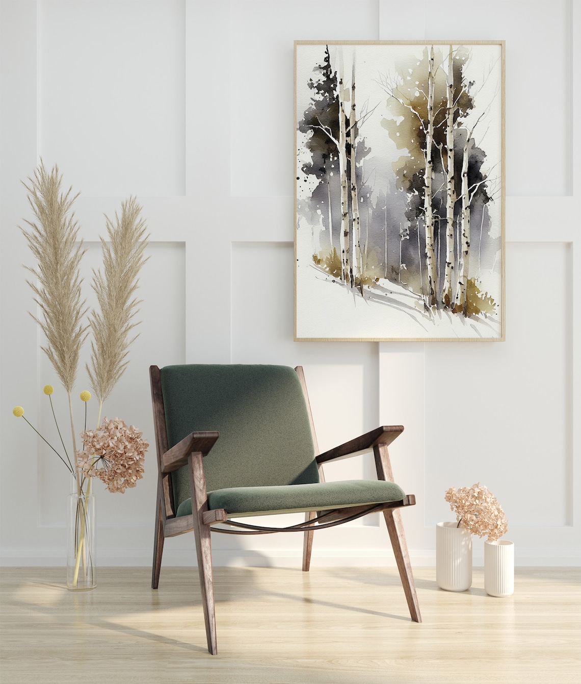 Birch Forest Watercolor Art Print, Winter Landscape - Image 5