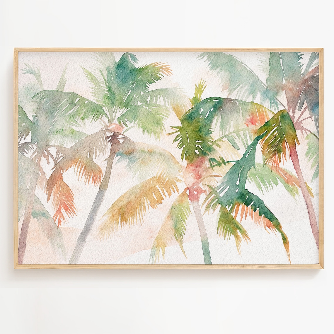 Palm Trees Watercolor Art Print, Tropical Coastal