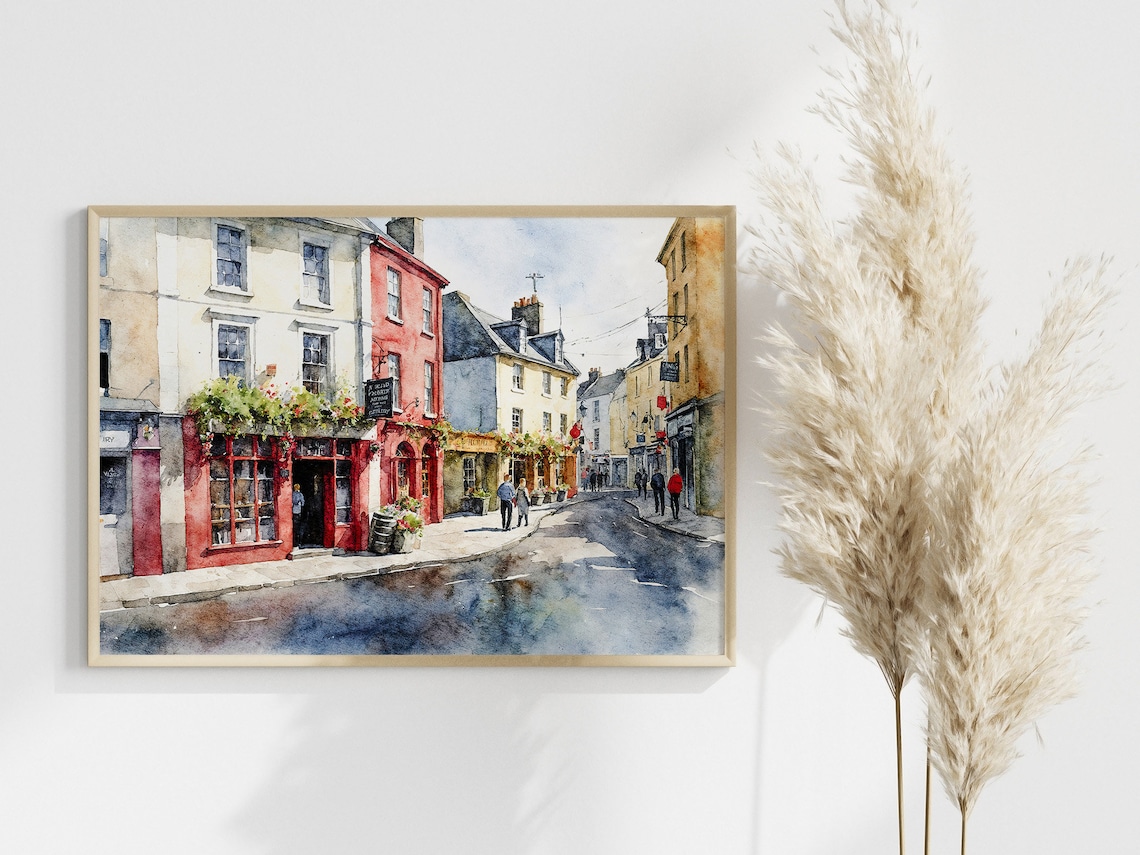 Galway Quay Street Watercolor Travel Poster, Irish Cityscape - Image 3