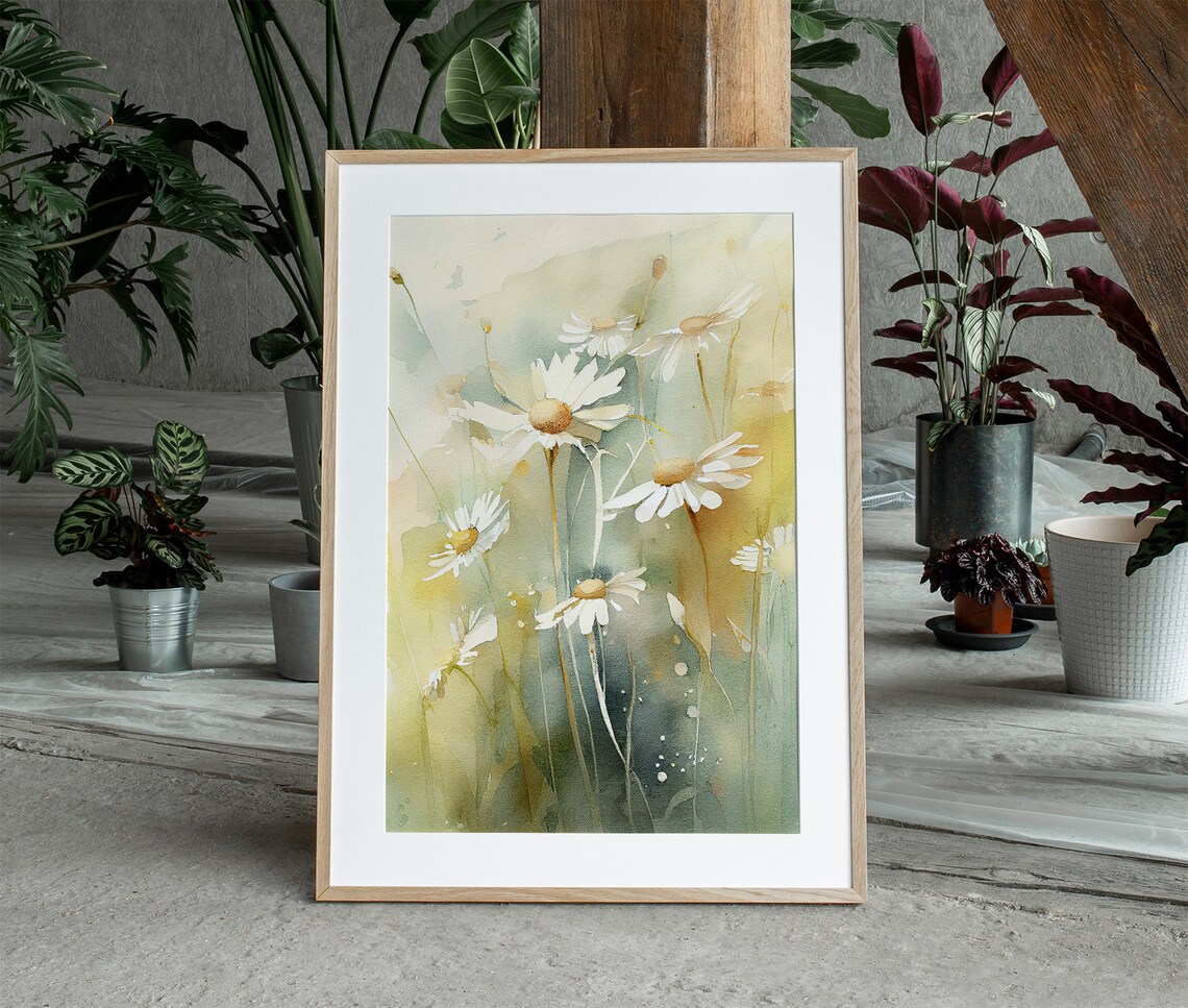 Daisy Watercolor Meadow Art Print, Wildflowers - Image 2