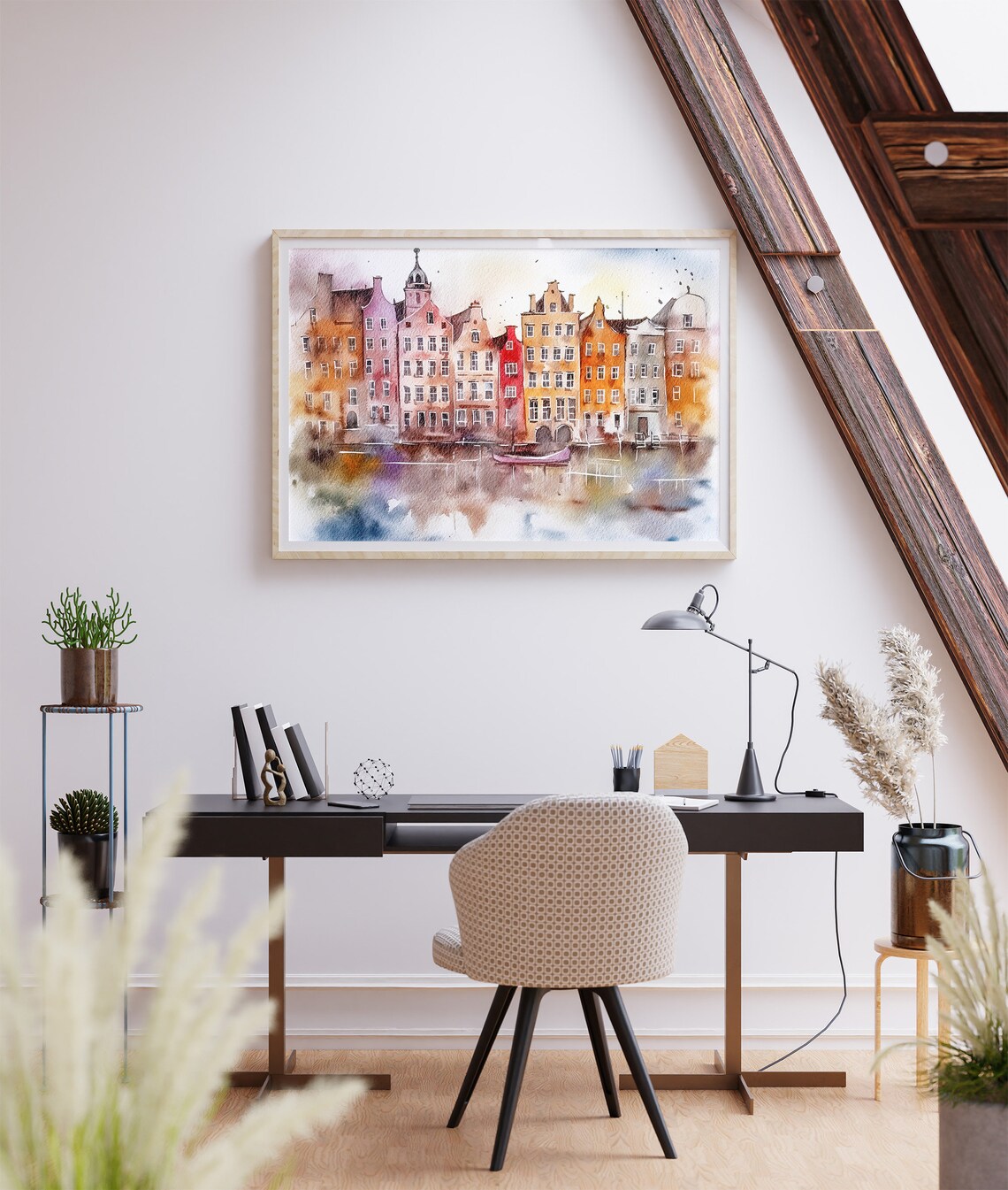 Amsterdam Cityscape Watercolor Travel Poster, Holland - Image 3
