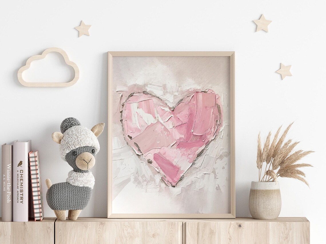 Pink Heart Oil Painting, Tender Neutral Art Print - Image 5