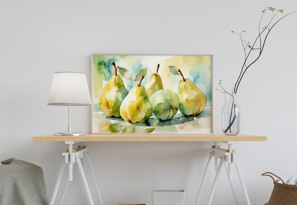 Pear Still Life Watercolor Art Print, Kitchen Decor - Image 4