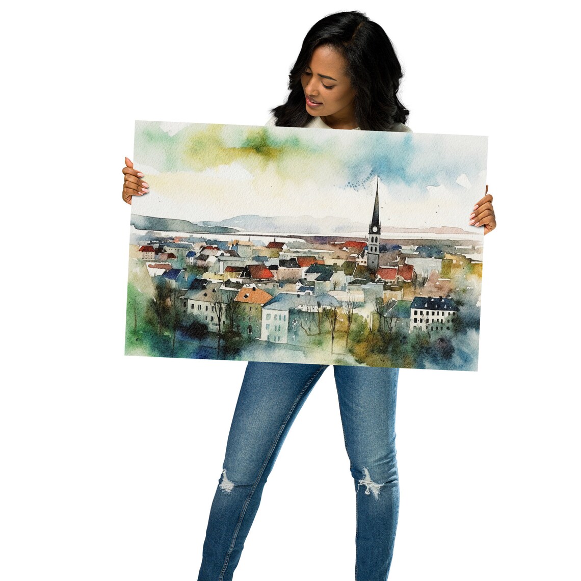 Reykjavik Watercolor Cityscape, Iceland Travel Poster - Image 2