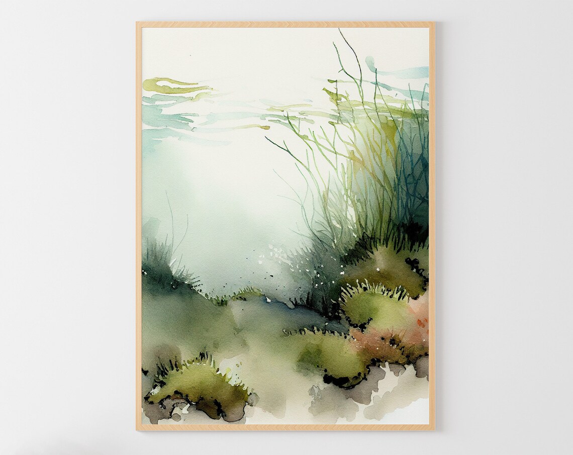 Seaweed Watercolor Art Print, Nautical Sea Study