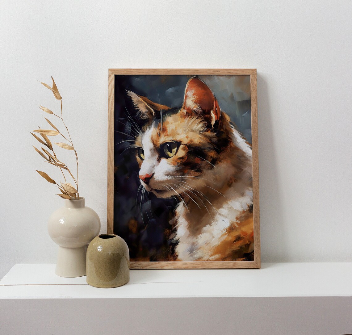 Calico Cat Oil Painting Art Print, Cat Wall Decor - Image 4