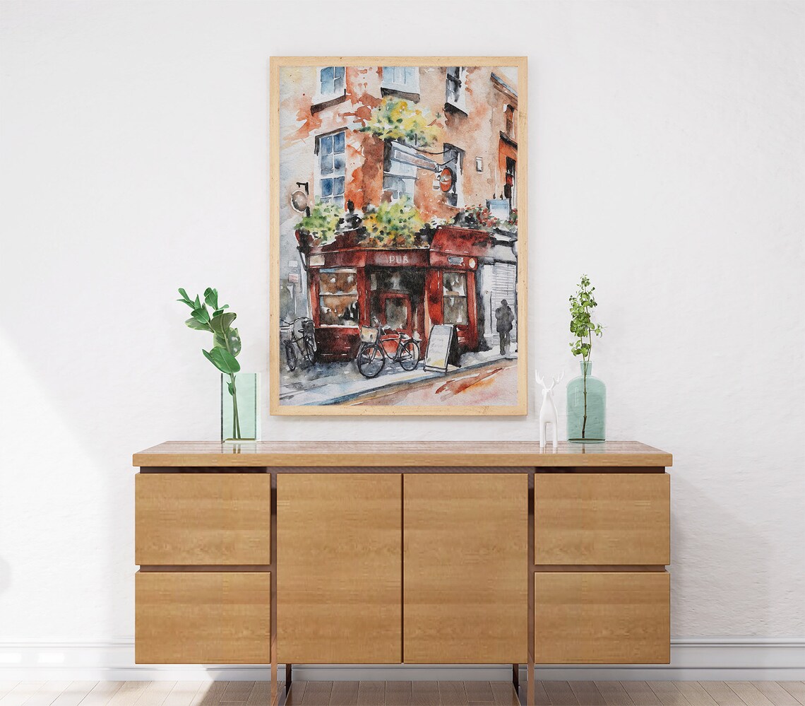 Dublin Irish Pub Watercolor Travel Poster, Cityscape - Image 5