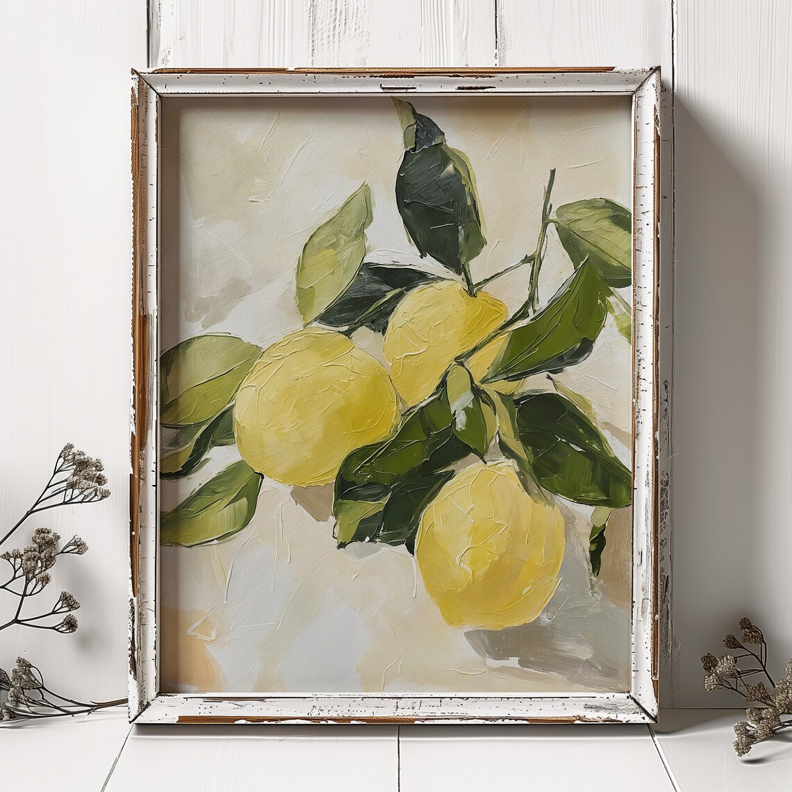Fresh Lemons Branch Green Leaves Citrus Kitchen Oil Art Print - Image 5