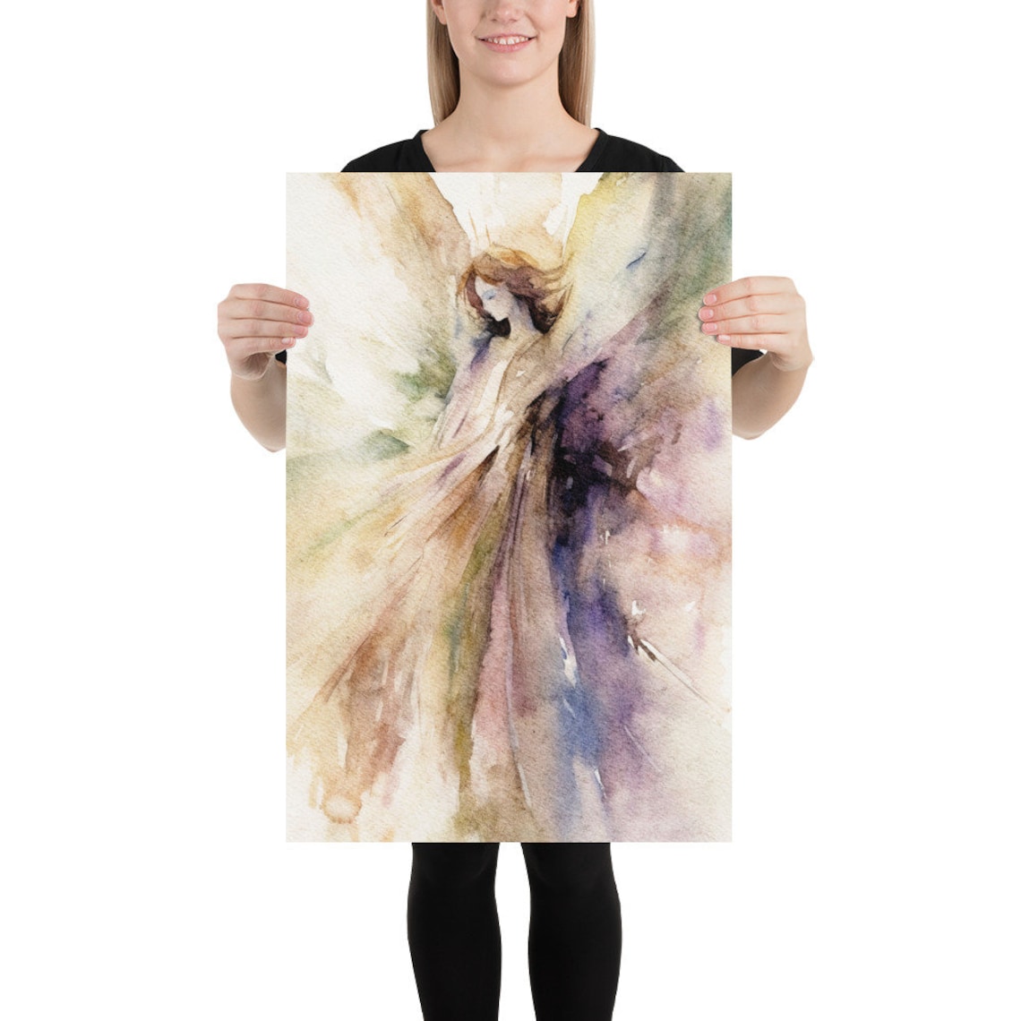 Guardian Angel Watercolor Art Print, Abstract Neutral - Image 2