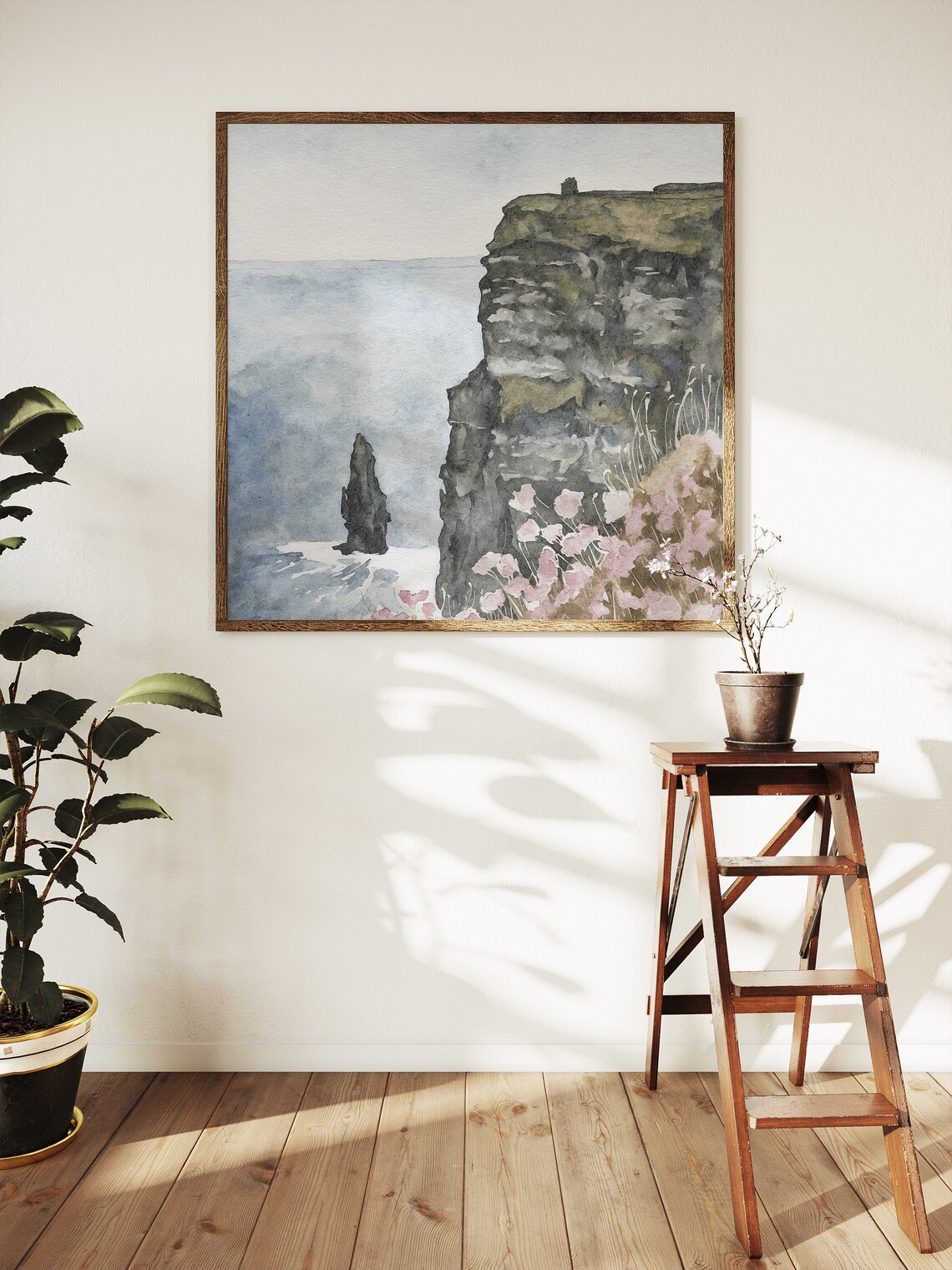 Cliffs Of Moher Sea Stack Pink Wildflowers Watercolor Ireland Art Poster - Image 4