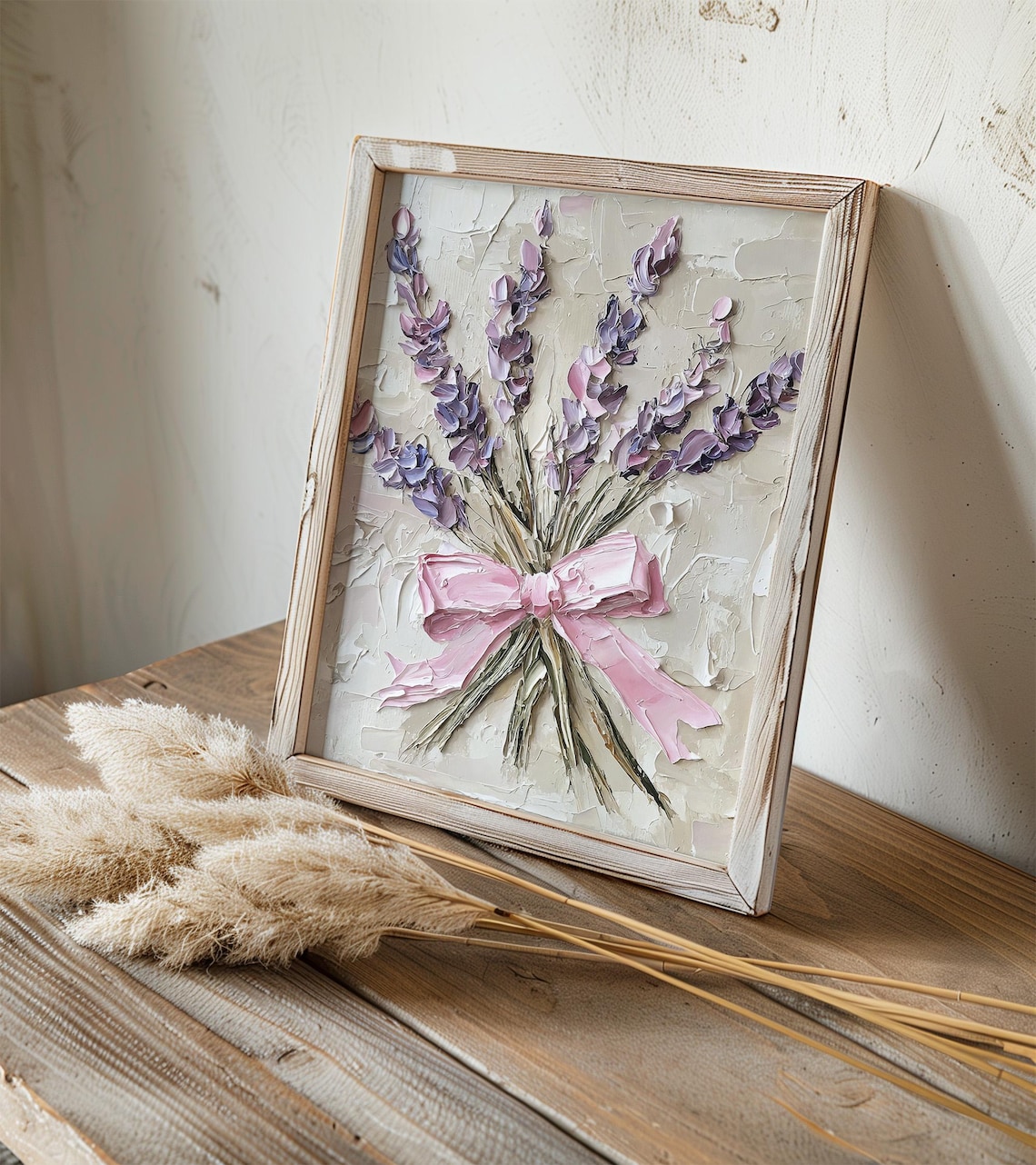 Lavender Oil Painting Print, Pink Bow Wildflowers - Image 5