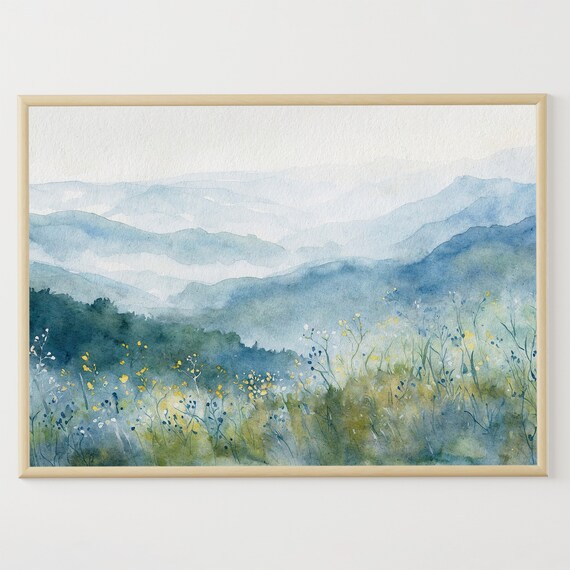 Appalachian Highlands Painting North Carolina Watercolor Landscape Blue Ridge Mountains Art Print Nature Wall Art
