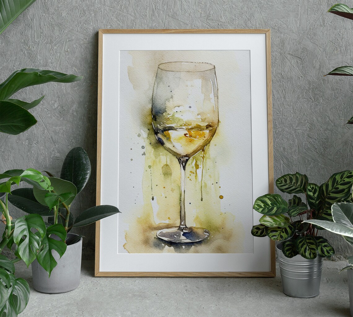 Glass Of Wine Watercolor Art Print, Kitchen Bar - Image 4