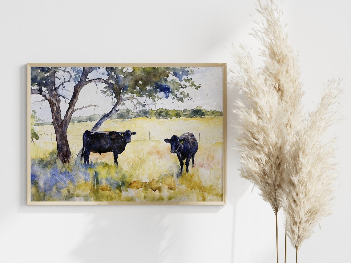 Black Cow Watercolor Art Print, Texas Farmhouse Decor - Image 5