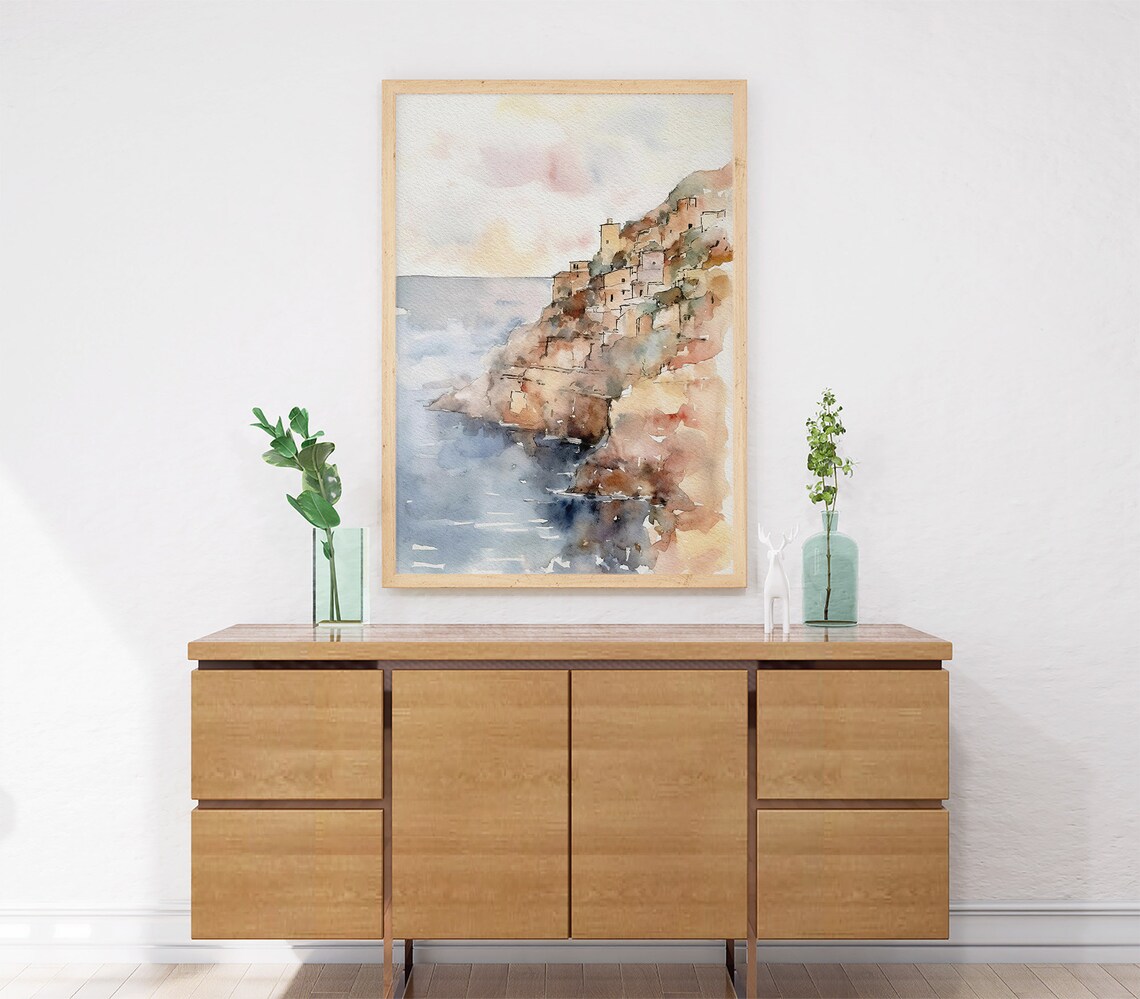 Amalfi Coast Watercolor Art Print, Positano Italy - Image 2
