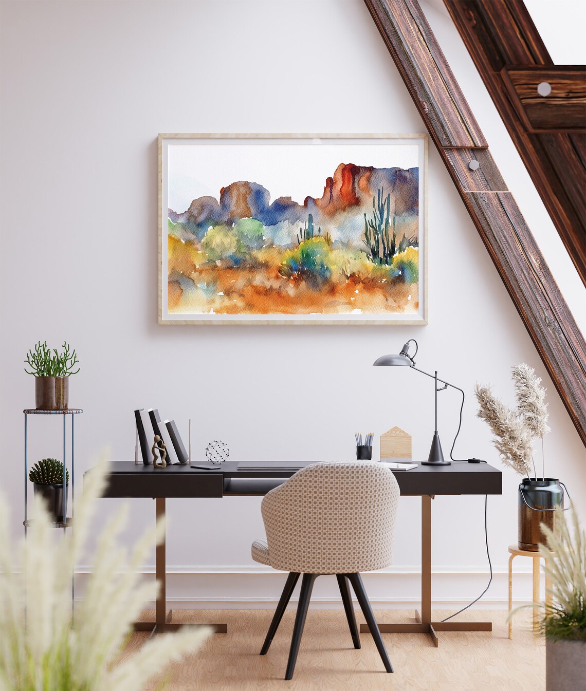 Arizona Desert Watercolor Saguaro Landscape Art Print - Image 2