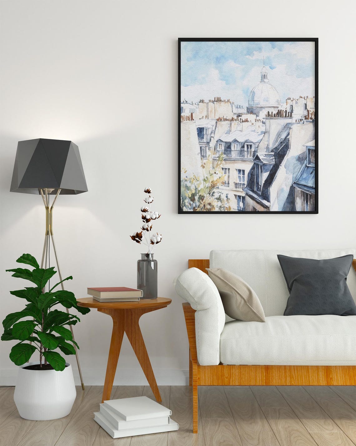 Paris Rooftops Sacre Coeur Dome Montmartre Watercolor Cityscape Poster - Image 2