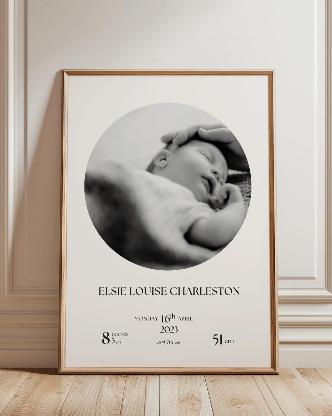 Personalized Newborn Birth Stats Black And White Photo Poster