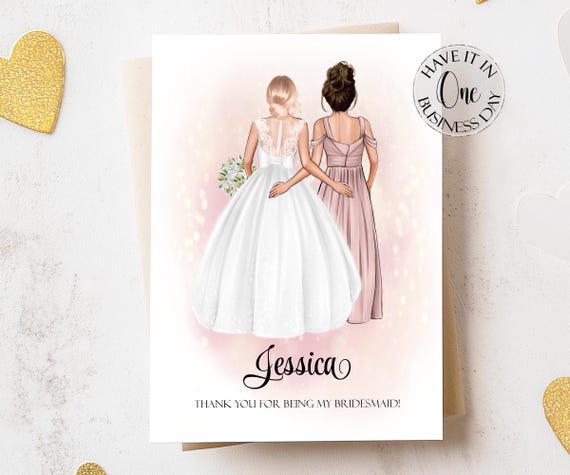 Day Of Wedding Card Bridesmaid Wedding Thank You Card Personalized Bridesmaid Thank You Cards Bridesmaid Card Bridesmaid Gift
