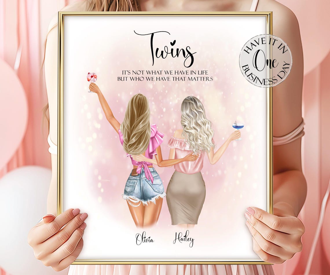 Twins Personalized Best Friends Quote Poster with Two Friends Names