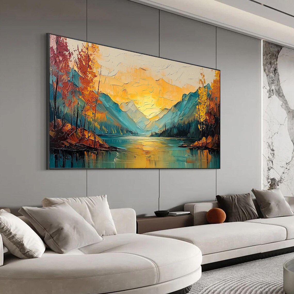 Sunset Mountain River Modern Wall Art Print - Image 3