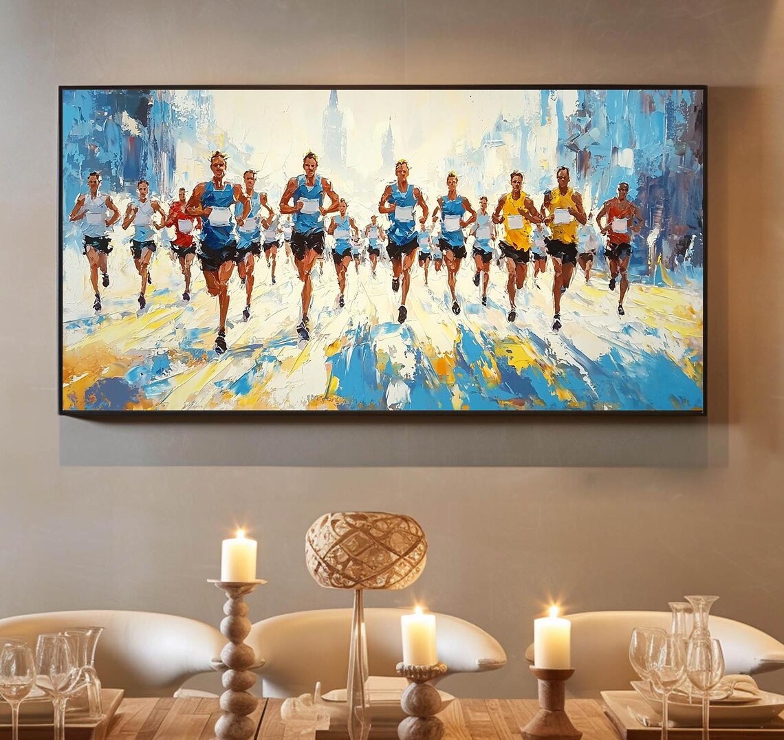 Marathon Runners City Race Dynamic Sports Abstract Oil Painting Poster - Image 4