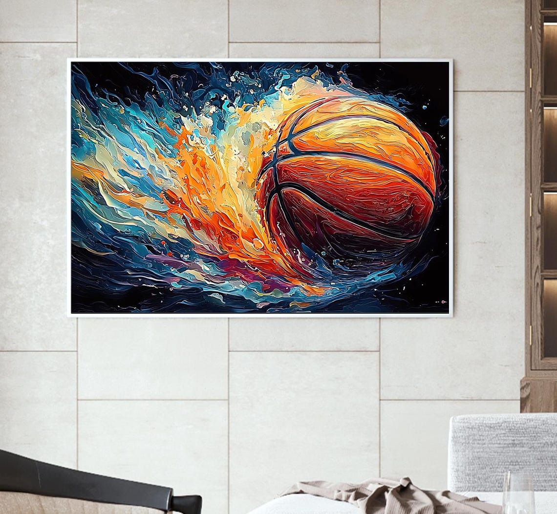 Abstract Basketball Sports Oil Painting On Original Large Textured Wall Art Teenage Athlete Gifts Modern Custom Room Wall Decor - Image 4