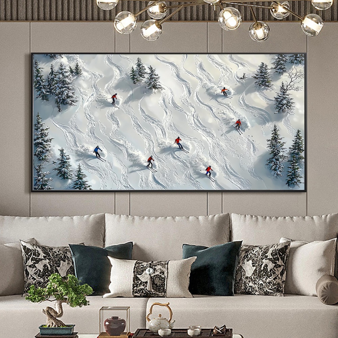 Abstract Skiing Winter Oil Painting Custom Art Print - Image 4