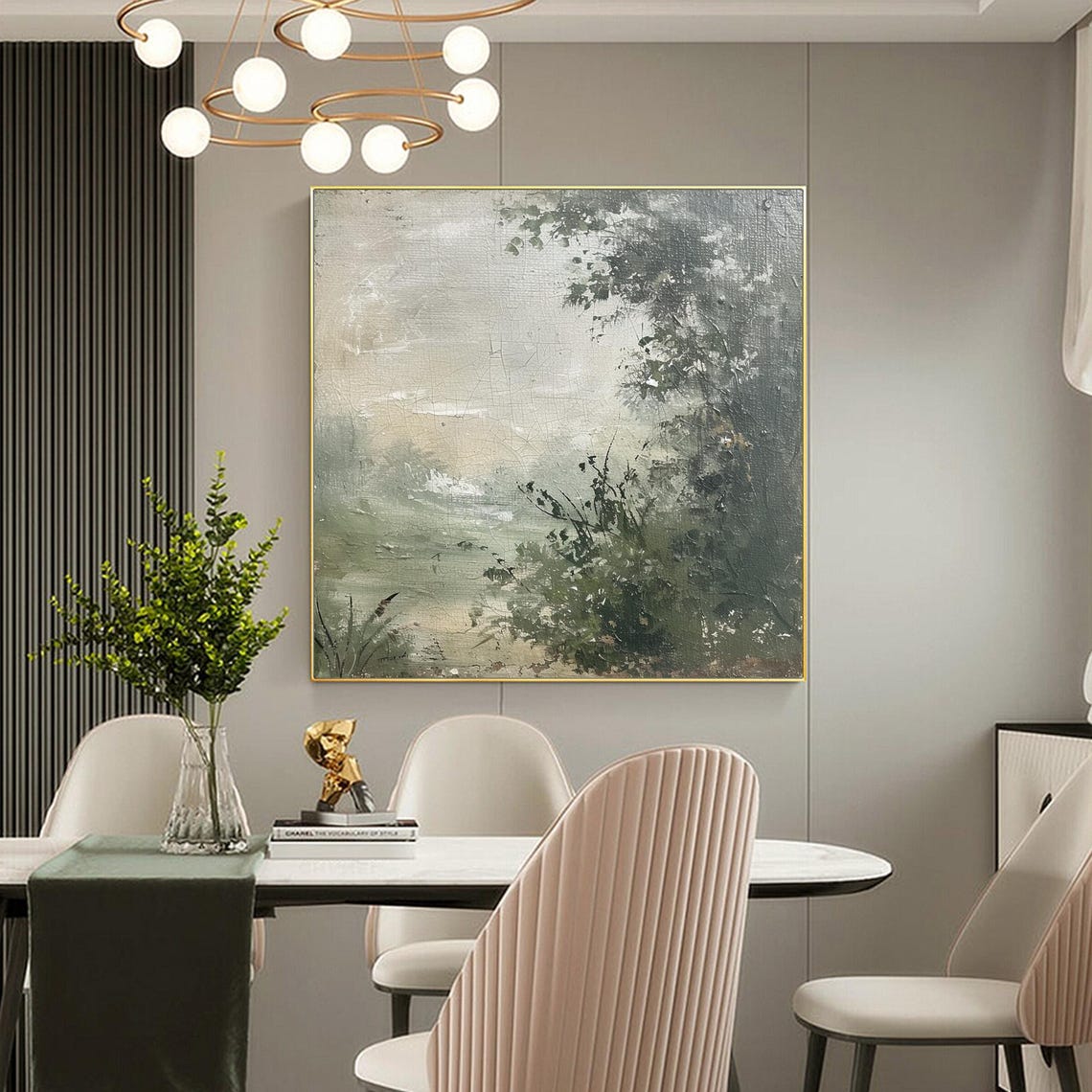 Misty Green Forest Landscape Muted Sage Modern Abstract Wall Art - Image 2