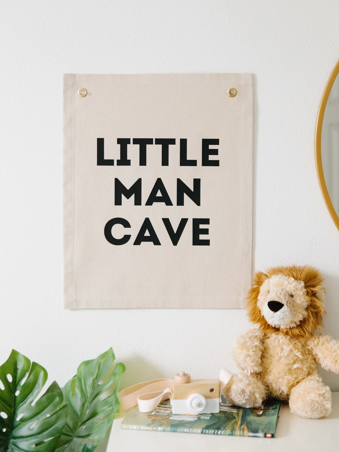 Little Man Cave Bold Blue Lettering Boys Room Canvas Flag Wall Art - Image 3