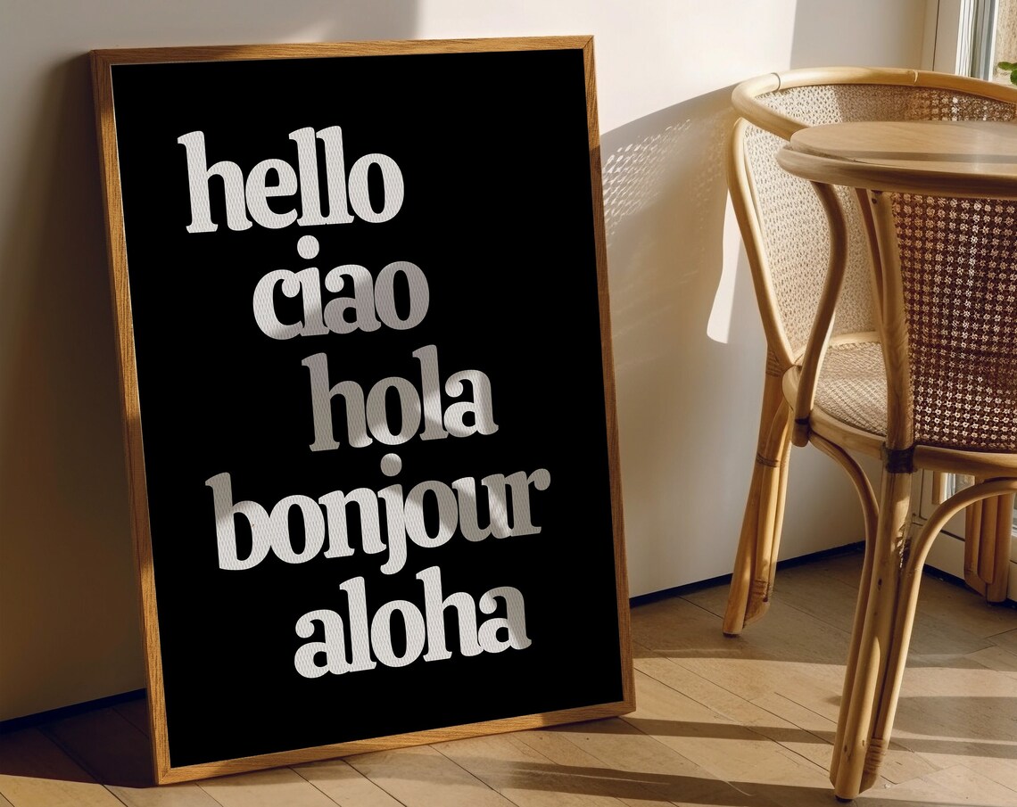 Hello Ciao Hola Bonjour Aloha Typography Poster - Image 4
