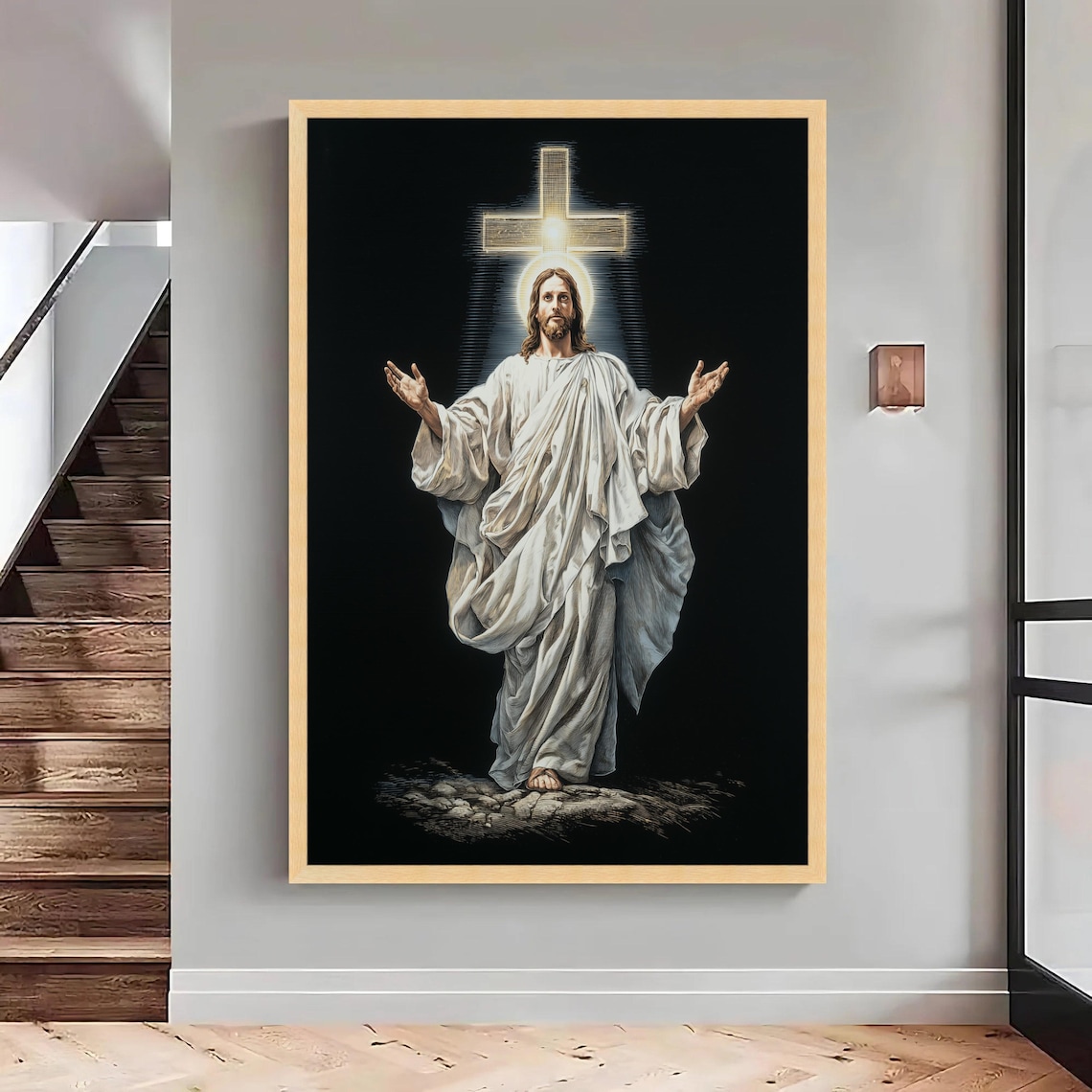 Glowing Christ With Cross, Religious Home Decor