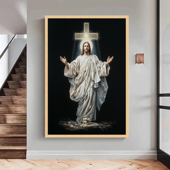 Glowing Christ With Cross, Religious Home Decor