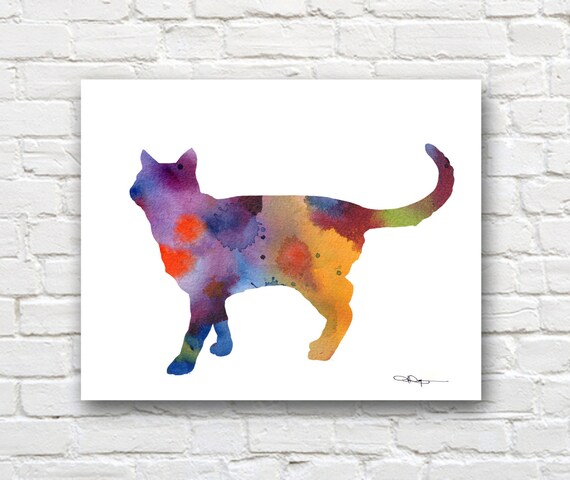 Cat Silhouette Filled with Rainbow Watercolor Splashes Poster