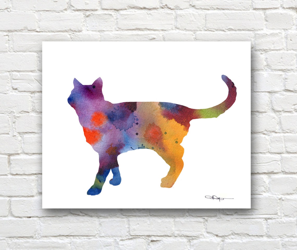 Cat Silhouette Filled with Rainbow Watercolor Splashes Poster