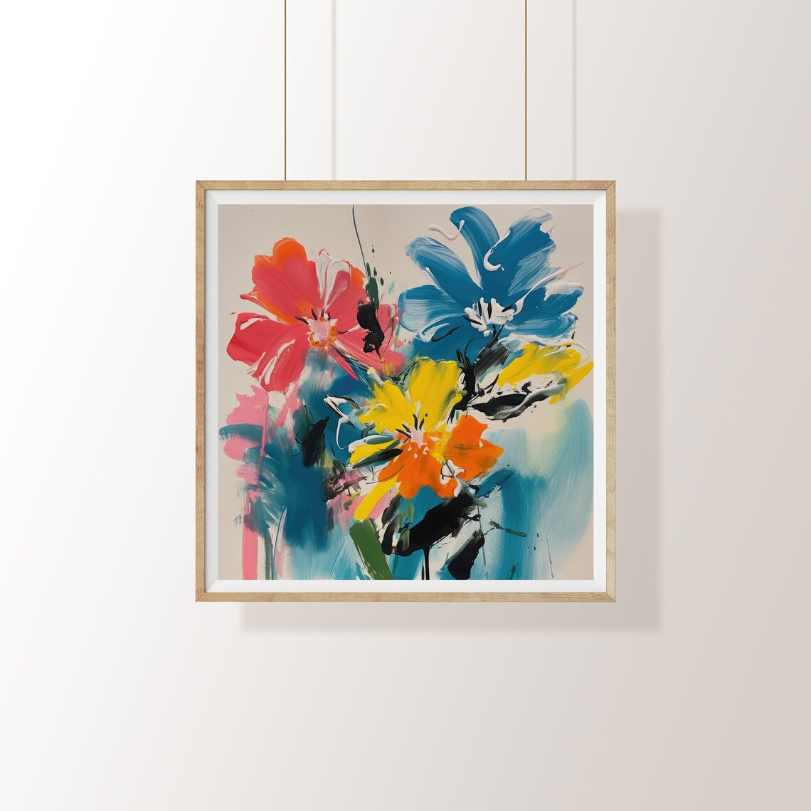 Bold Red Blue And Yellow Abstract Floral Bouquet Painting Poster
