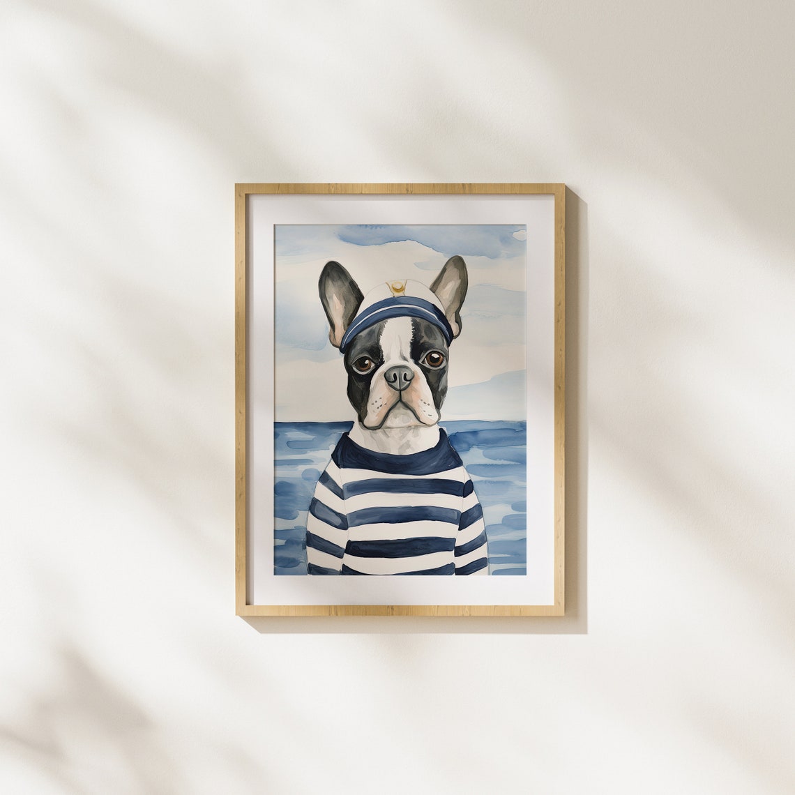 French Bulldog Sailor In Striped Shirt Cute Seaside Dog Poster