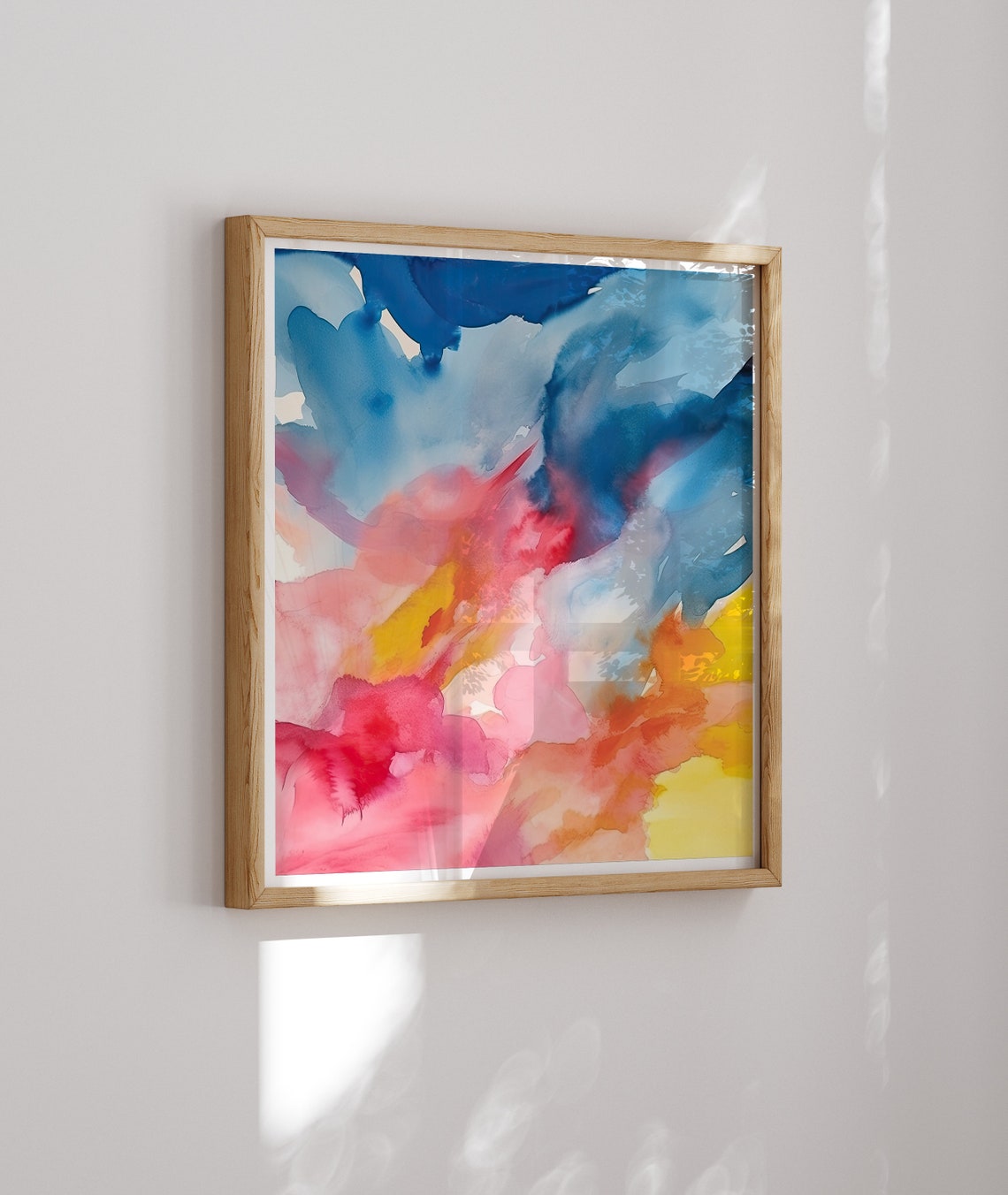Abstract Blue and Pink Clouds Flowing Watercolor Sky Art Poster - Image 2
