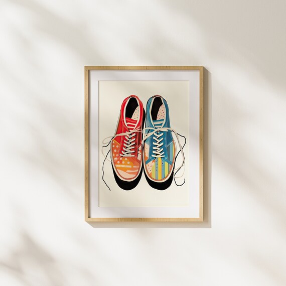 Mismatched Colorful Sneakers Pop Art Pair Top Down Shoe Art Poster