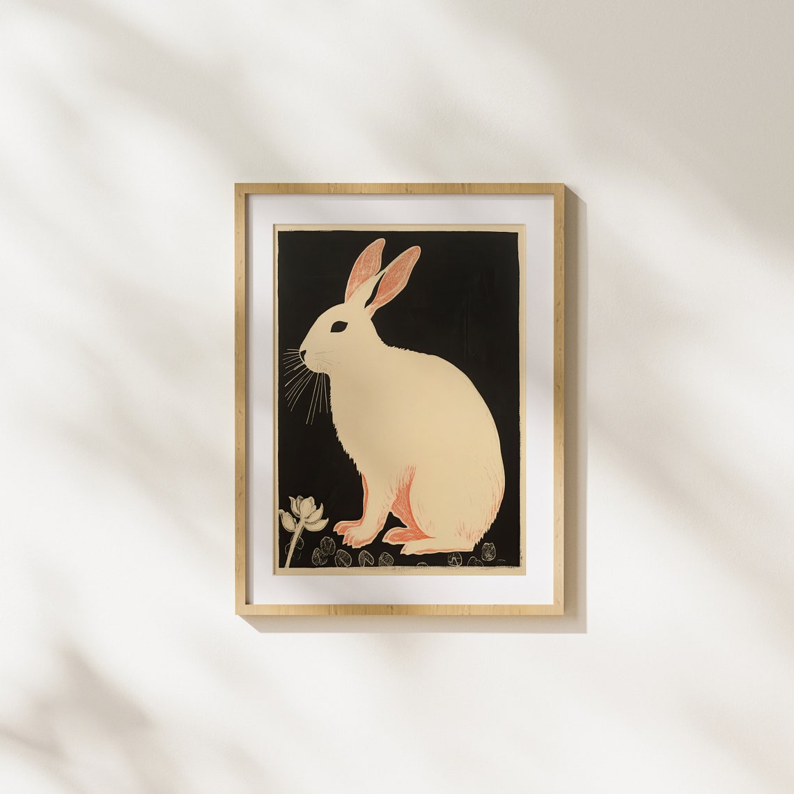 Rabbit Animal Flowers Red Nature Realism Realist Illustration Drawing Art Unique Wall