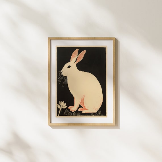Rabbit Animal Flowers Red Nature Realism Realist Illustration Drawing Art Unique Wall