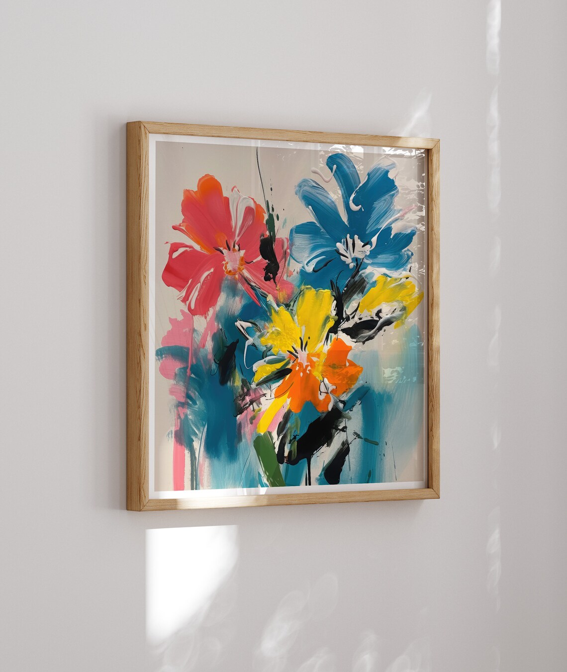 Bold Red Blue And Yellow Abstract Floral Bouquet Painting Poster - Image 2