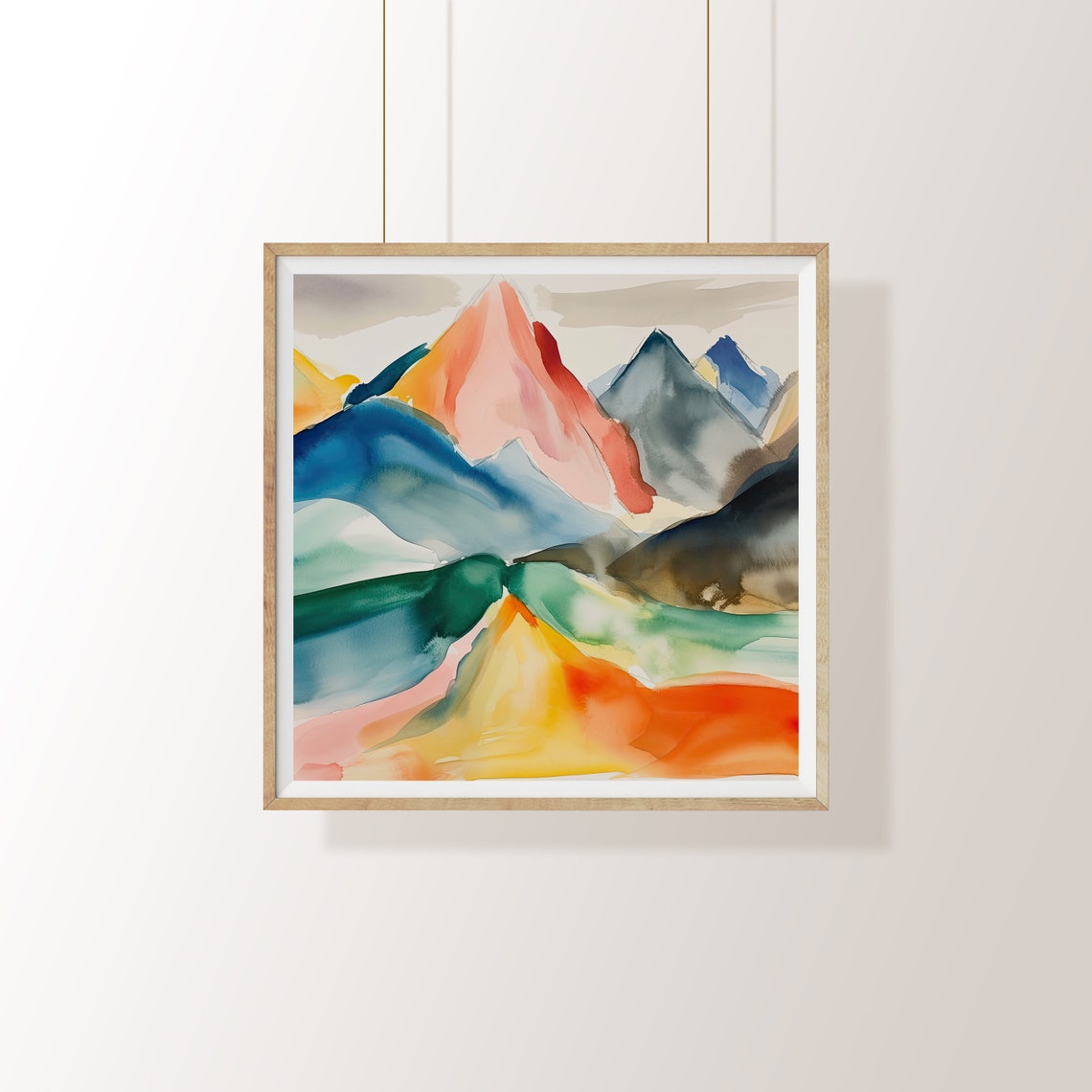 Watercolor Mountain Range In Sunset Orange And Ocean Blue Tones Poster