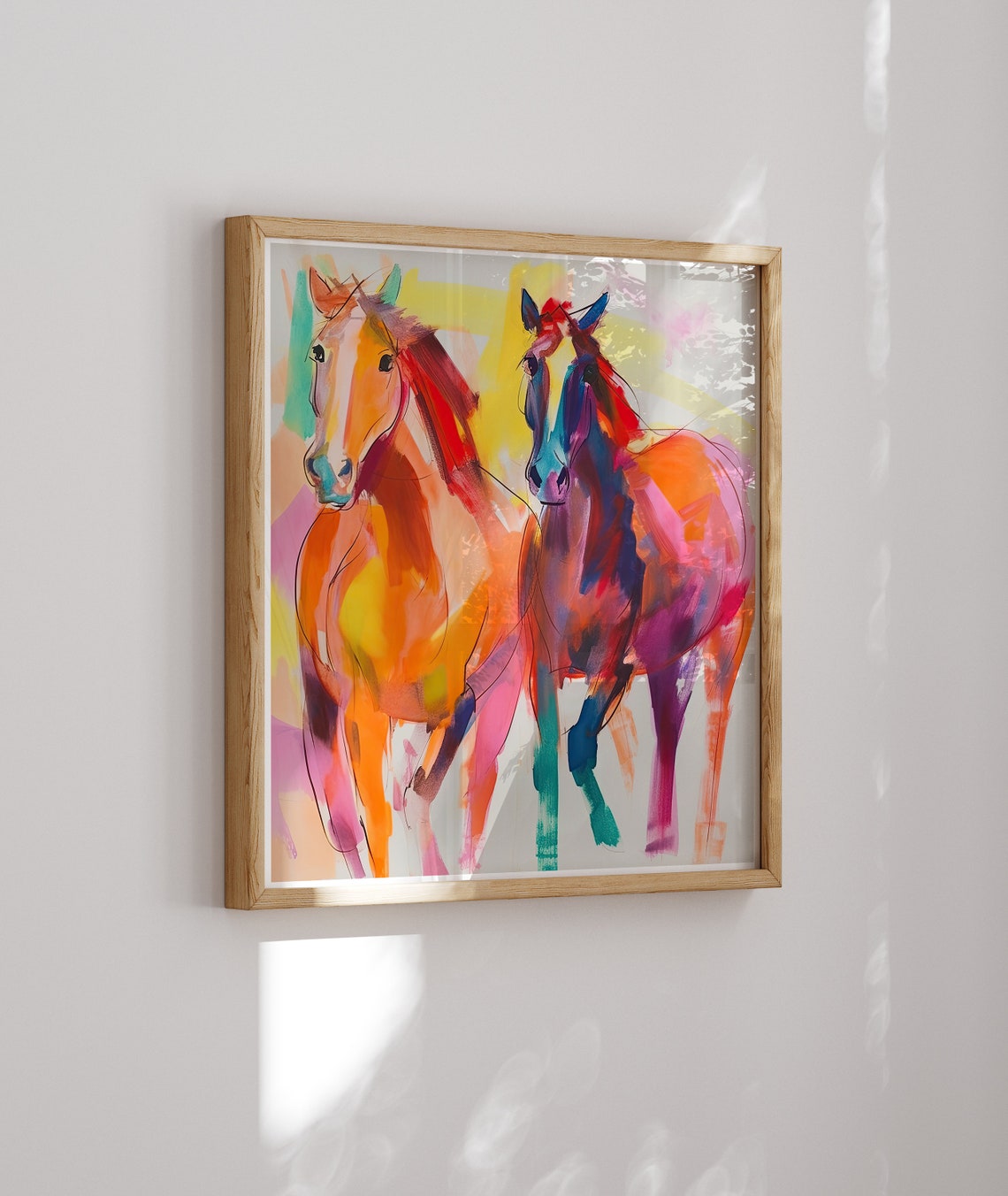 Colorful Abstract Expressionist Two Horses Vibrant Equine Poster - Image 2