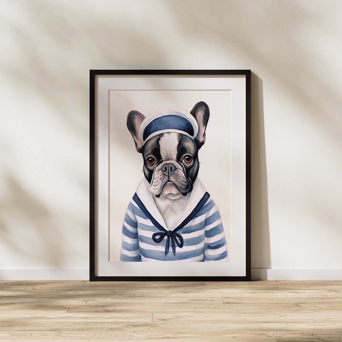 French Bulldog in Striped Sailor Outfit Cute Nautical Dog Art Poster - Image 2