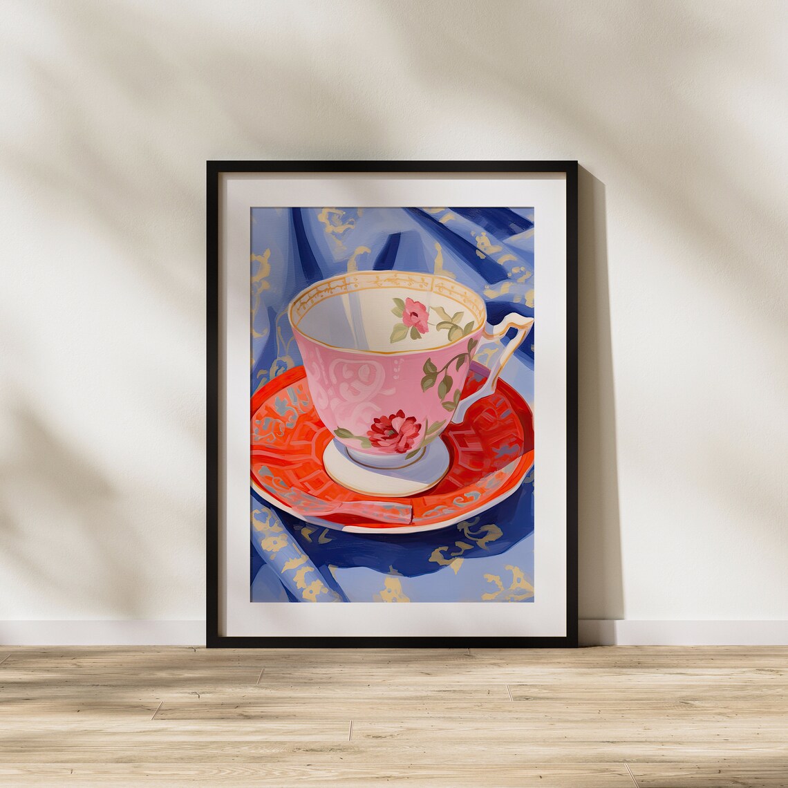 Pink Floral Teacup Still Life Modern Colorful Tea Art Poster - Image 2