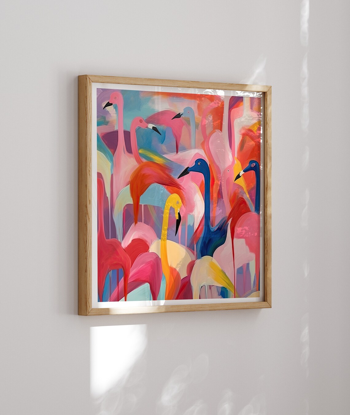 Pink Flamingo Flock Abstract Tropical Bird Painting Art Poster - Image 2