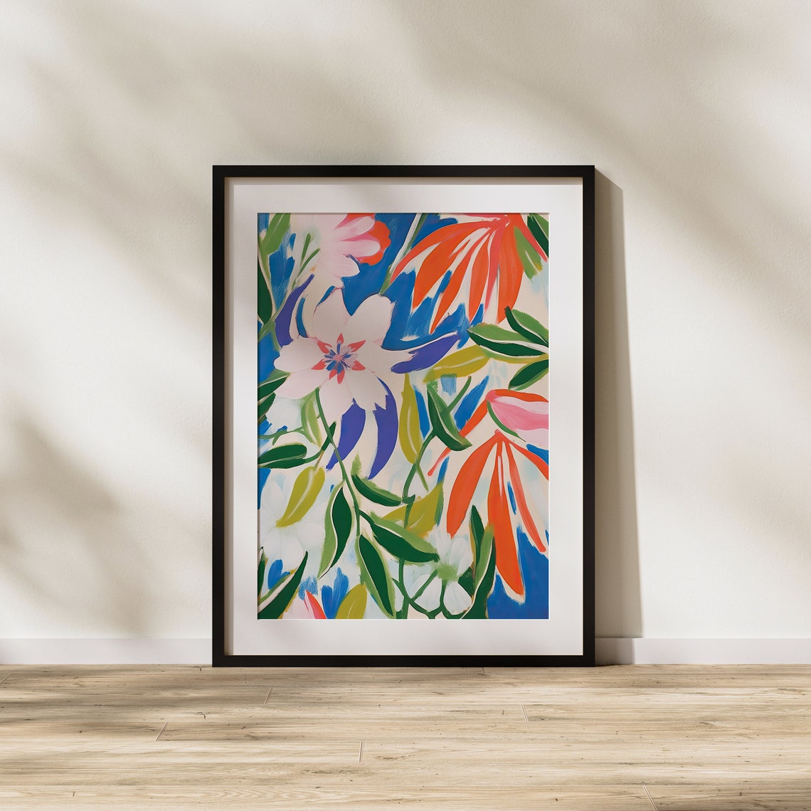 Tropical Botanical Floral Art Pink White Blooms Bold Leaves Poster - Image 2
